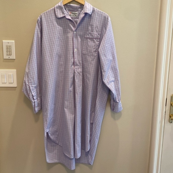 Turnbull & Asser Cotton Nightshirt Blue Pink Window Pane Plaid  L/S  XL FLAWED - Picture 3 of 8